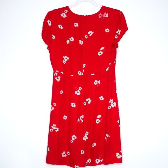 Bardot Womens Mini Wrap Dress‎ Size 8 Medium Red White Floral V-neck Feminine - Picture 2 of 12
